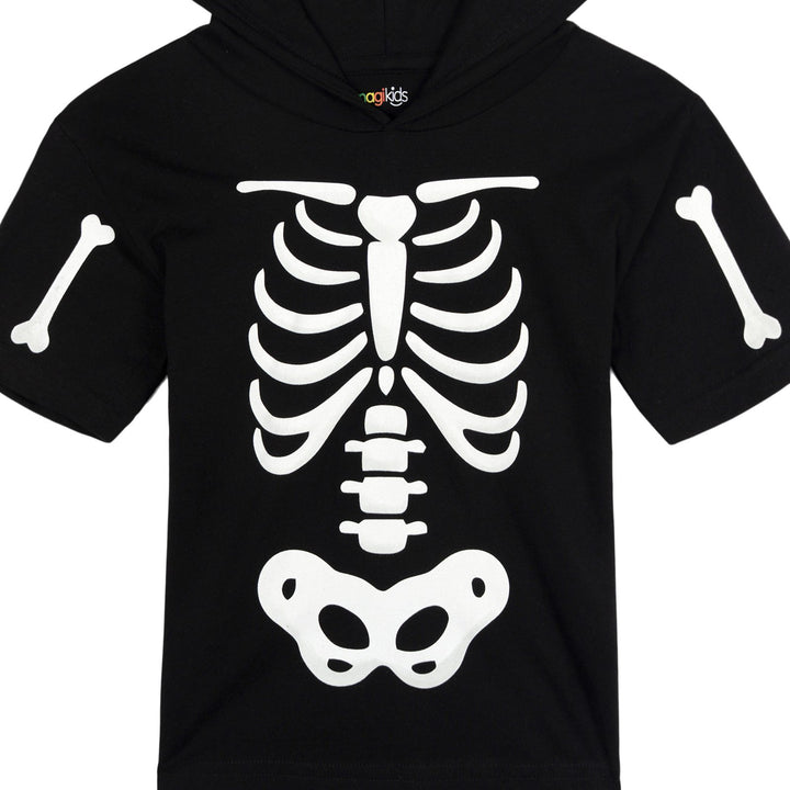 imagikids Cosplay Hooded T-Shirt Skeleton Black White