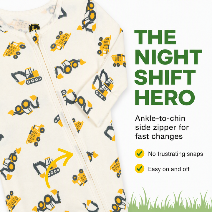 John Deere Baby Boys' Zip-Up Footed Sleep N Play Tusk Construction
