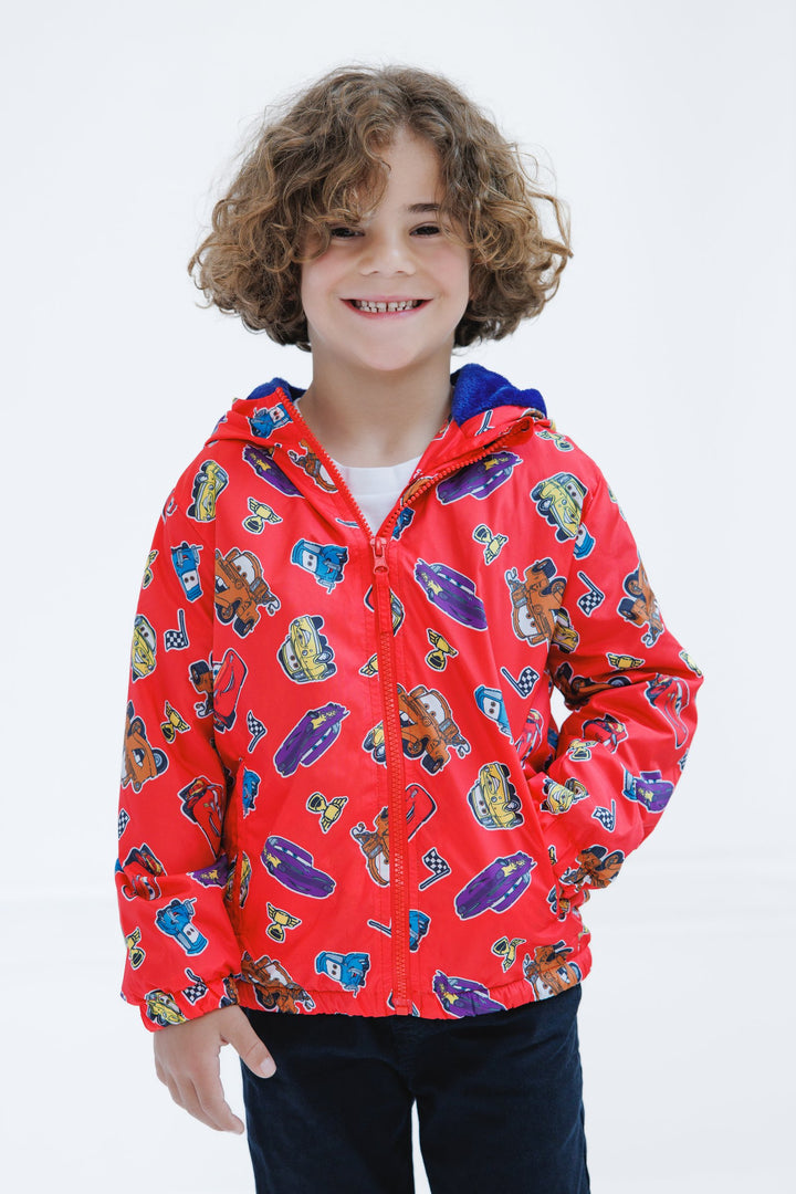 Cars Boys' Fleece Hooded Rain Jacket Lightning McQueen Red