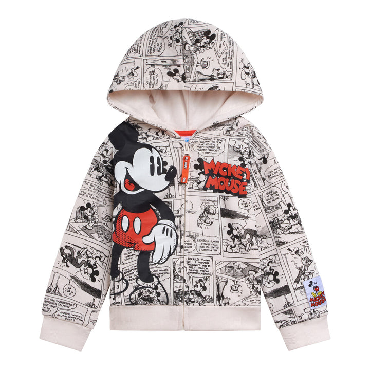 Disney Mickey Mouse Boys' Fleece Zip-Up Hoodie Beige Comic