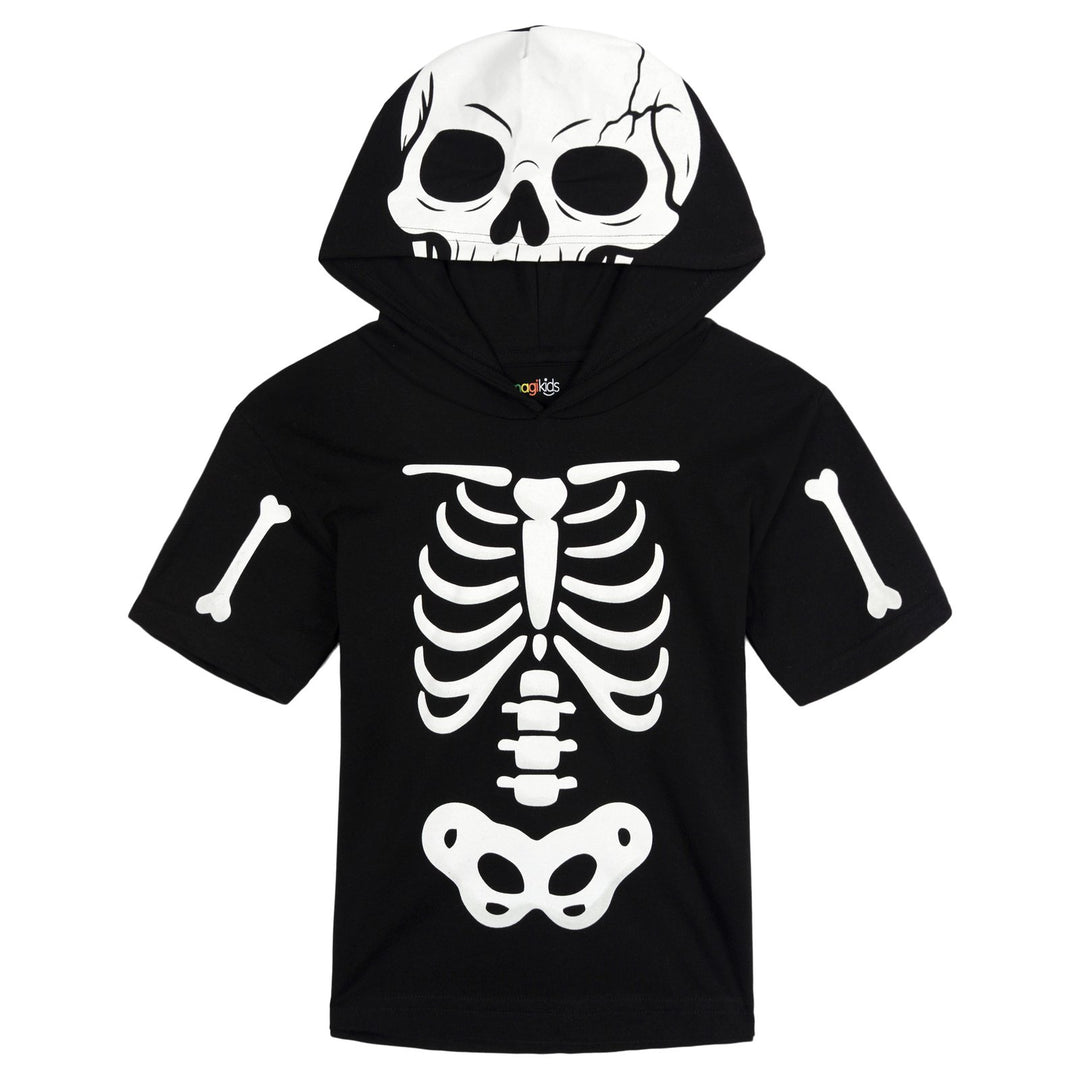 imagikids Cosplay Hooded T-Shirt Skeleton Black White