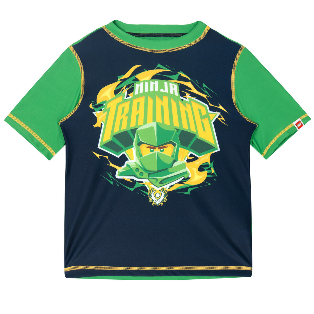 LEGO Boys' 2-Piece Swimwear Rash Guard and Swim Trunks Set Ninjago Navy Green