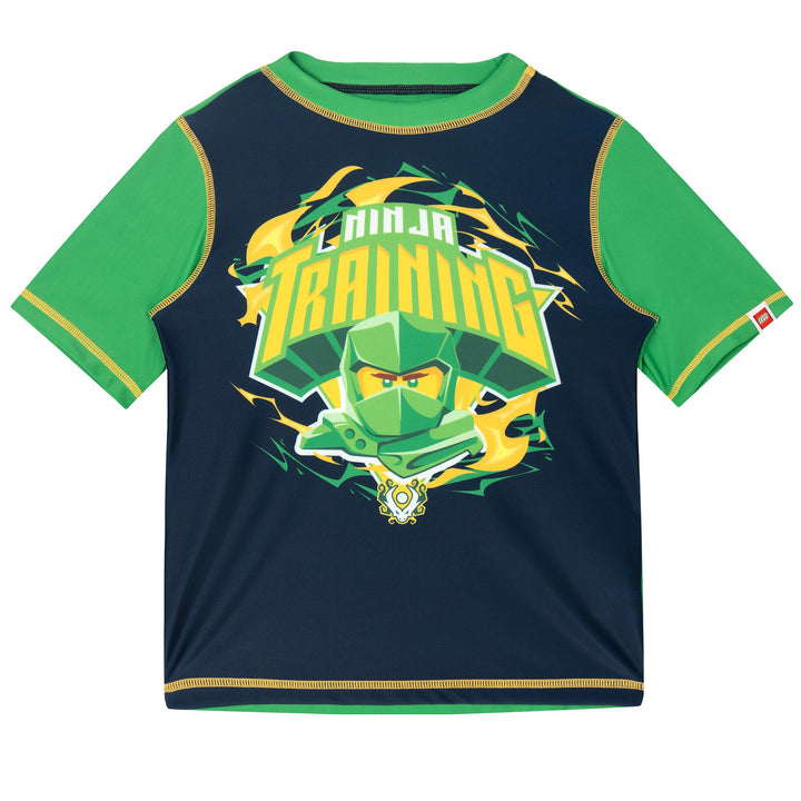 LEGO Boys' 2-Piece Swimwear Rash Guard and Swim Trunks Set Ninjago Navy Green