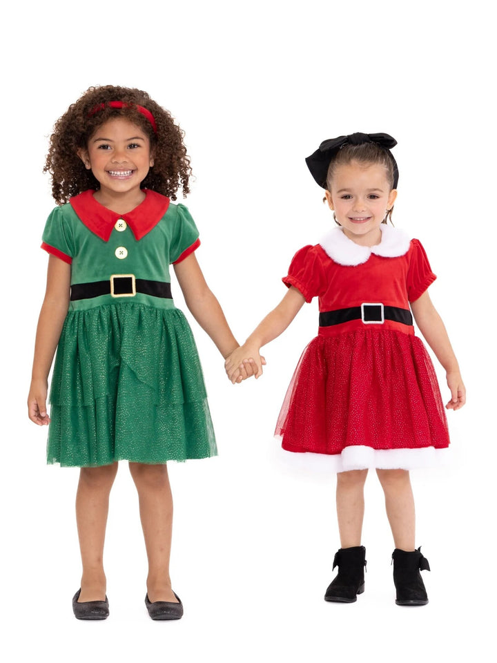 imagikids Girls' Holiday Short Sleeve Tulle Dress Green and Red