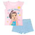 Ms. Rachel Toddler Girls' 2-Piece T-Shirt and Shorts Set Pink Blue Crochet