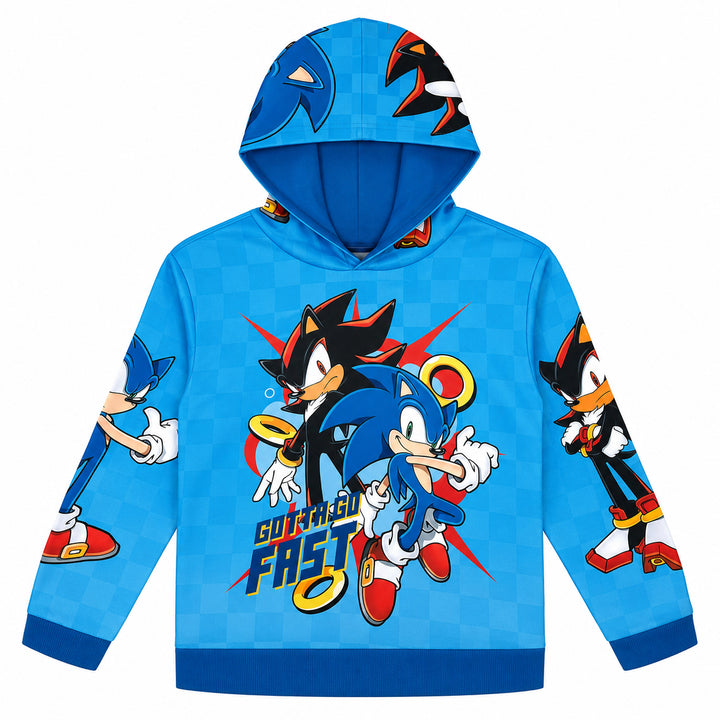 SEGA Sonic the Hedgehog Boys' Athletic Fleece Hooded Sweatshirt Shadow Blue