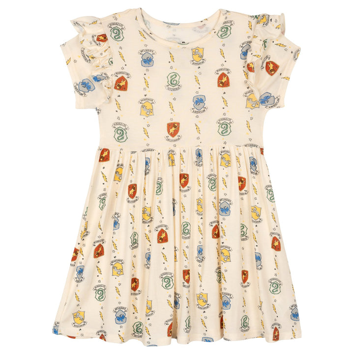 Harry Potter Girls' Short Sleeve Flare Dress White Crest Print