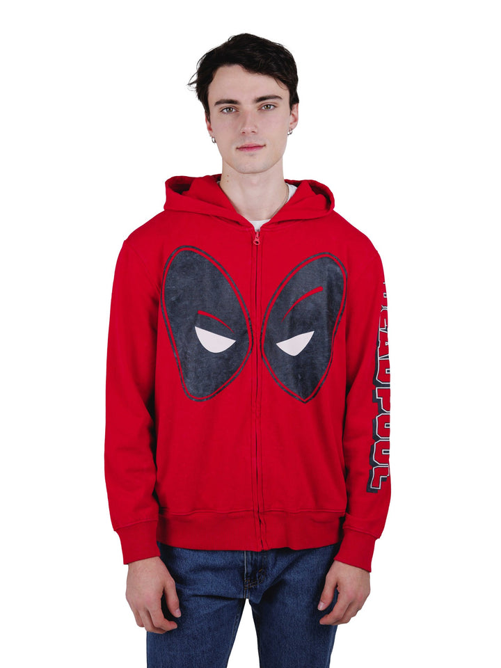 Deadpool Men's Marvel Deadpool and Wolverine Fleece Zip Up Hoodie Mineral Red