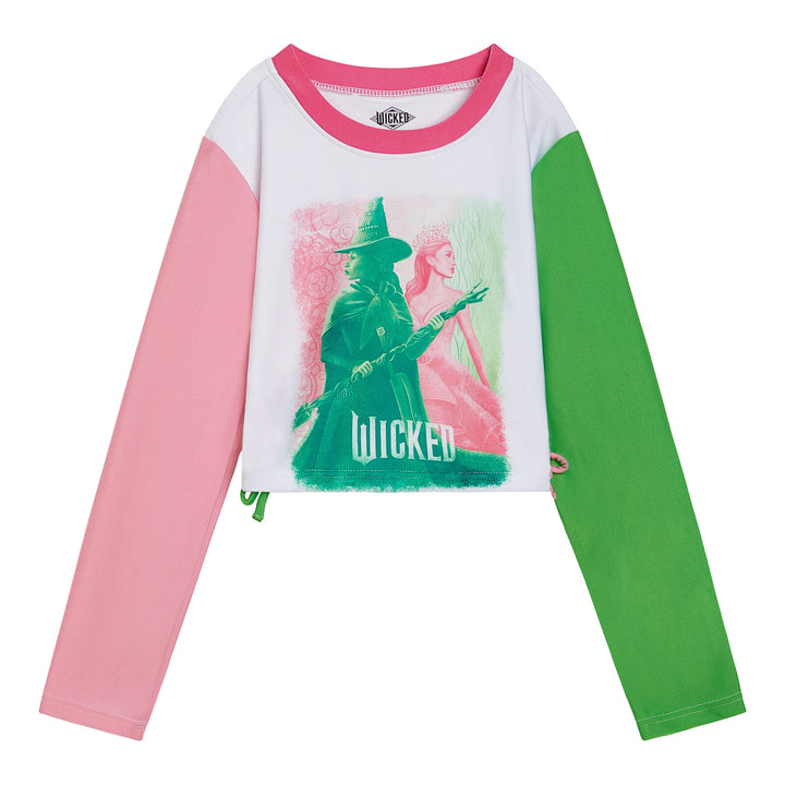 Wicked Girls' Cropped Swimwear Rash Guard and Bikini Set Pink Green