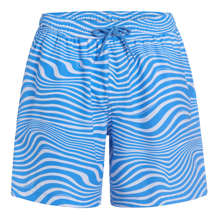 Dreamwave Men's Compression Liner Swim Trunks with Phone Pocket 7 inch Inseam Anti Chafing Blue White Waves