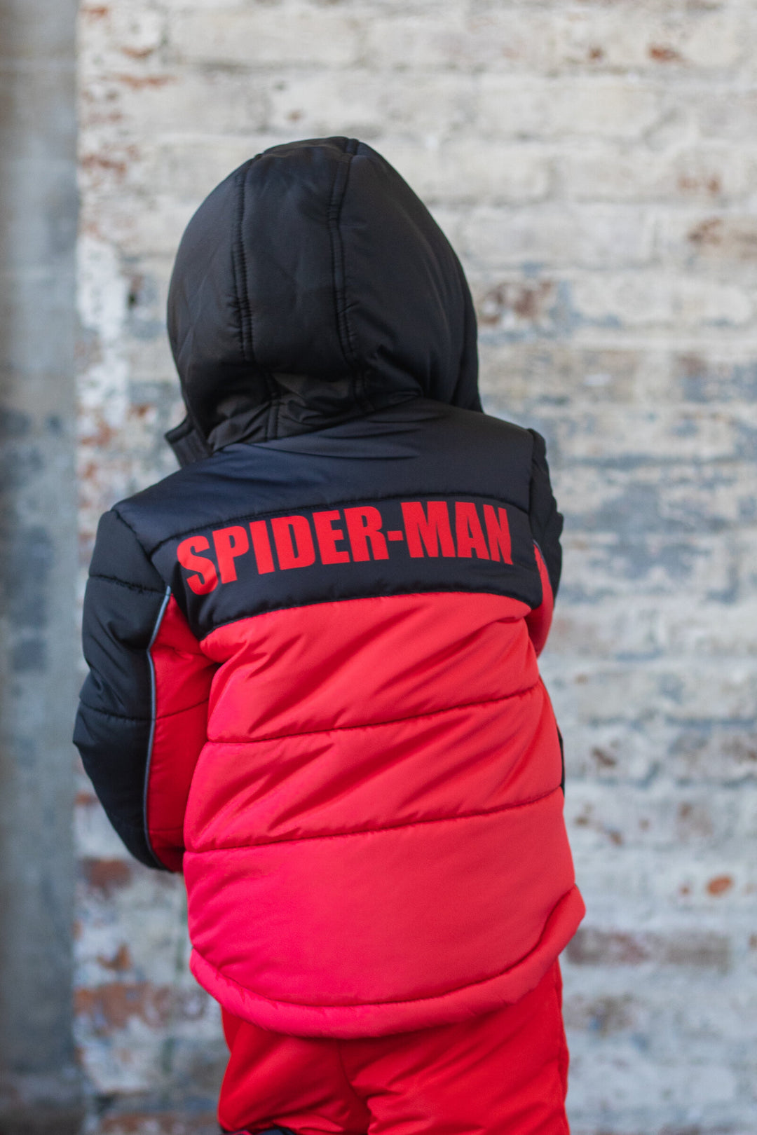 Marvel Spider-Man Boys' Hooded Zip-Up Puffer Jacket Red Black