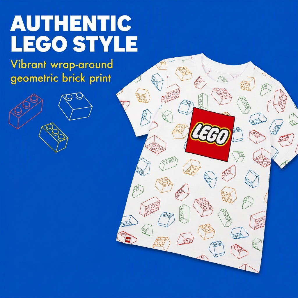 LEGO Boys' Short Sleeve T-Shirt White Multi Bricks