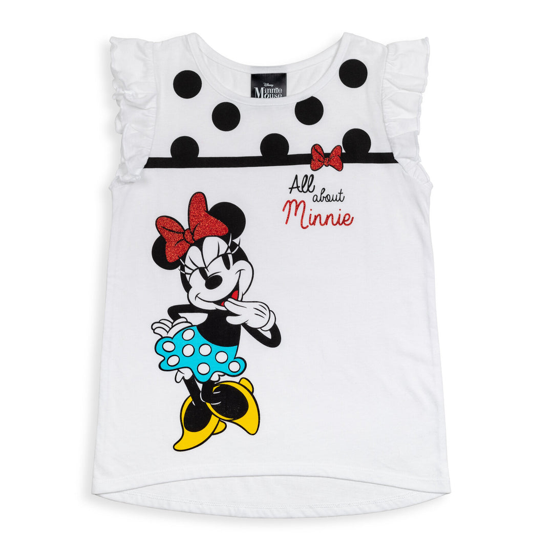 Minnie Mouse Girls' 2-Pack Glitter Tees Black White Polka Dot
