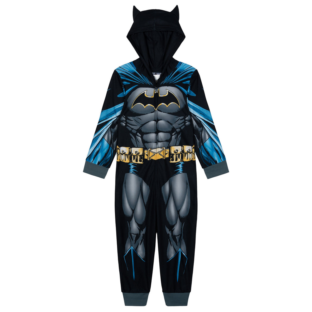 DC Comics Justice League Batman Boys' Cosplay Hooded One Piece Pajama Black
