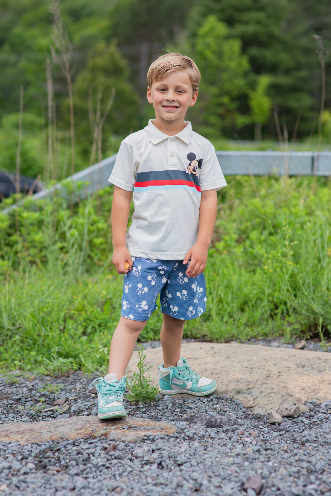 Disney Mickey Mouse Boys' 2-Piece Polo Shirt and Shorts Set Tusk Blue