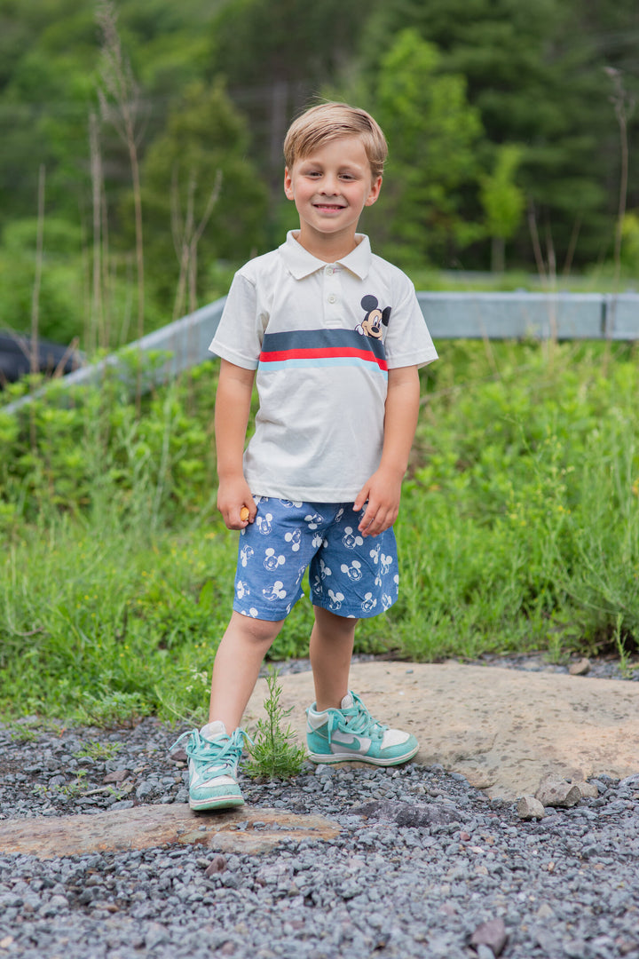 Disney Mickey Mouse Boys' 2-Piece Polo Shirt and Shorts Set Tusk Blue