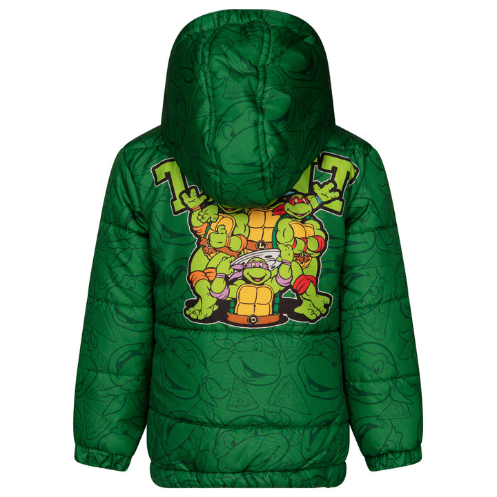 Teenage Mutant Ninja Turtles Boys' Zip-Up Hooded Puffer Jacket Forest Green