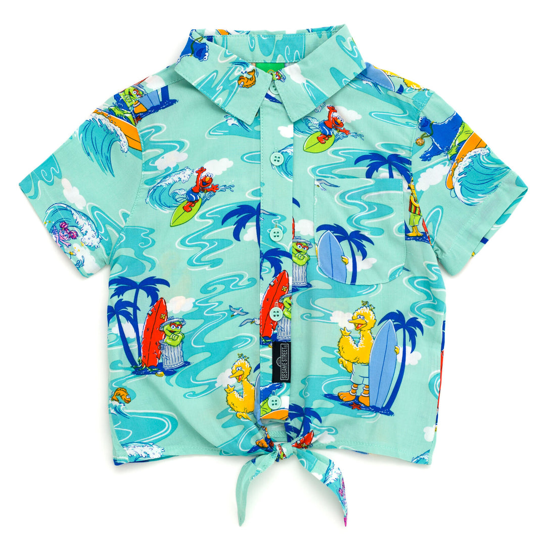 Sesame Street Abby Cadabby Bert & Ernie Big Bird Cookie Monster Elmo Matching Family Hawaiian Button Down Dress Shirt Adult