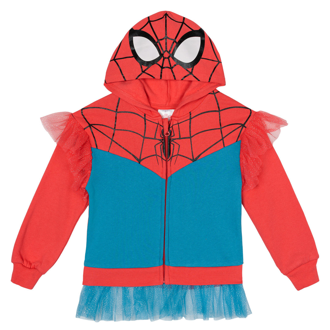 Marvel Spider-Man Girls' Cosplay Fleece Zip-Up Hoodie Red Blue