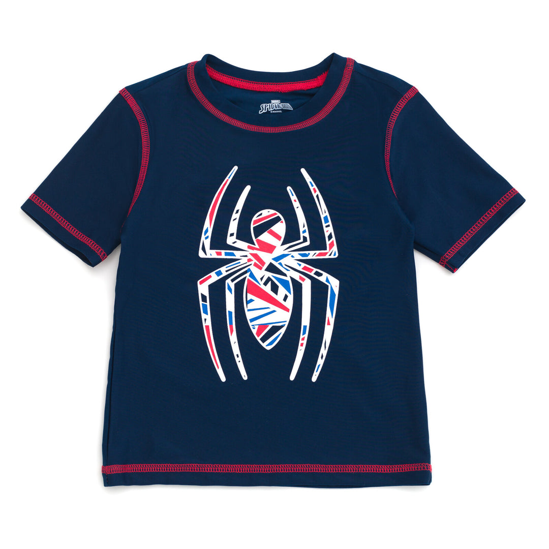 Marvel Spider-Man Little Boys' 2-Piece Rash Guard and Swim Trunks Set Navy Glass