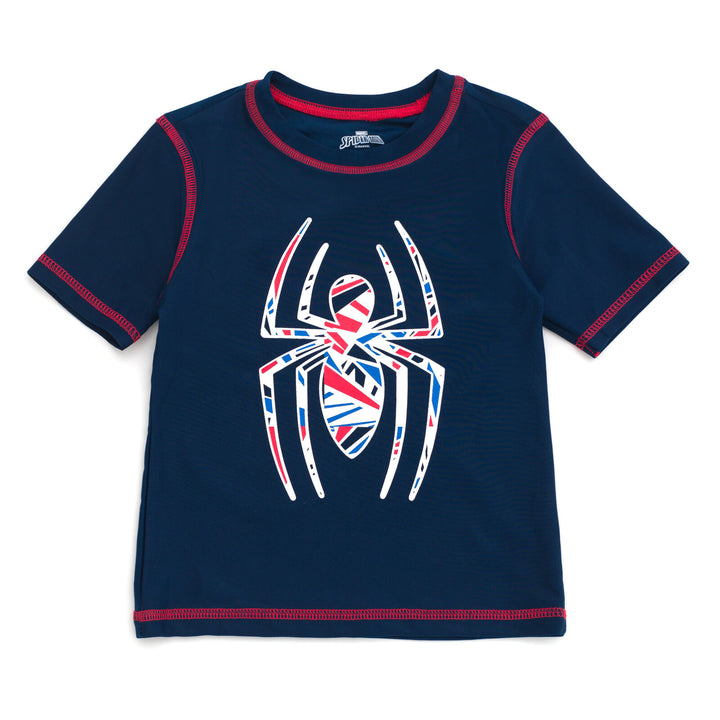 Marvel Spider-Man Little Boys' 2-Piece Rash Guard and Swim Trunks Set Navy Glass