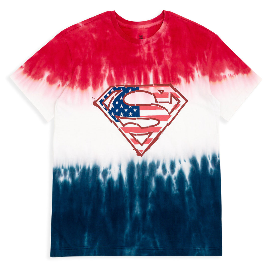 DC Comics Justice League Superman Men's July 4th T-Shirt Blue Tie Dye