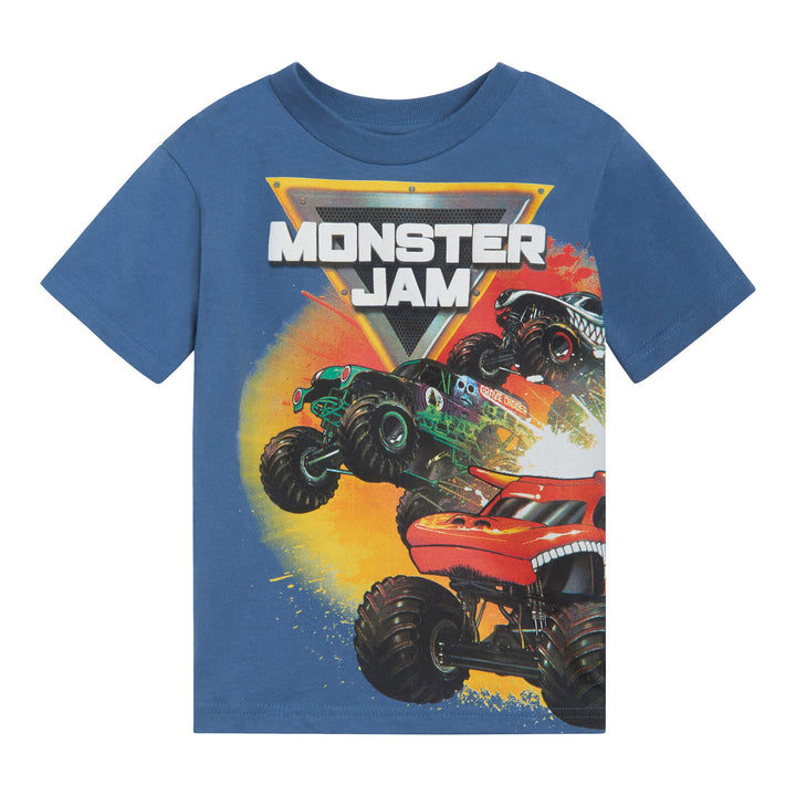 Monster Jam Boys' 3-Pack Short Sleeve T-Shirts Blue Black Olive Camo