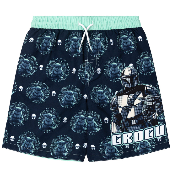 Star Wars The Mandalorian Grogu 2-Piece Rash Guard and Swim Trunks Set Navy