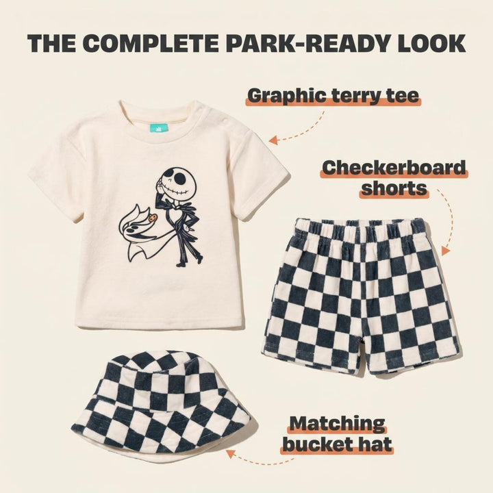 Nightmare Before Christmas Baby Boys' 3-Piece T-Shirt and Shorts Set with Bucket Hat Jack Zero Cream