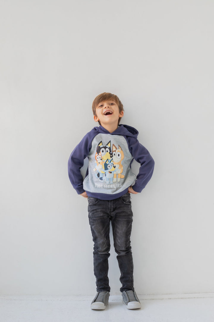 Bluey Boys' Fleece Hooded Sweatshirt Navy Heather Grey