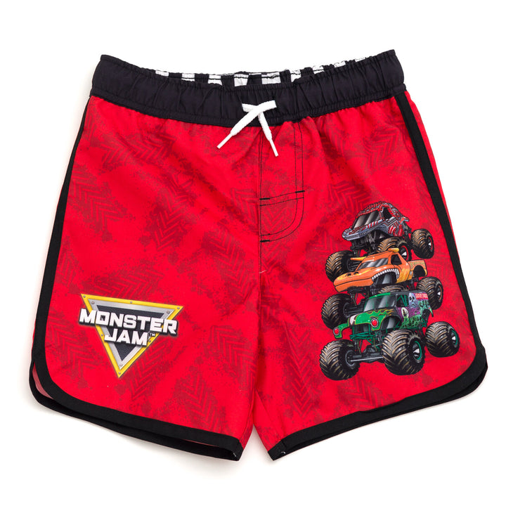 Monster Jam Boys' UPF 50+ 2-Piece Rash Guard and Swim Trunks Set Fiery Orange