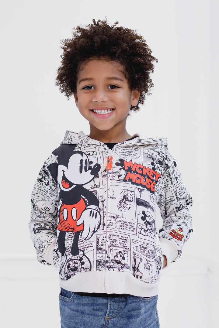 Disney Mickey Mouse Boys' Fleece Zip-Up Hoodie Beige Comic