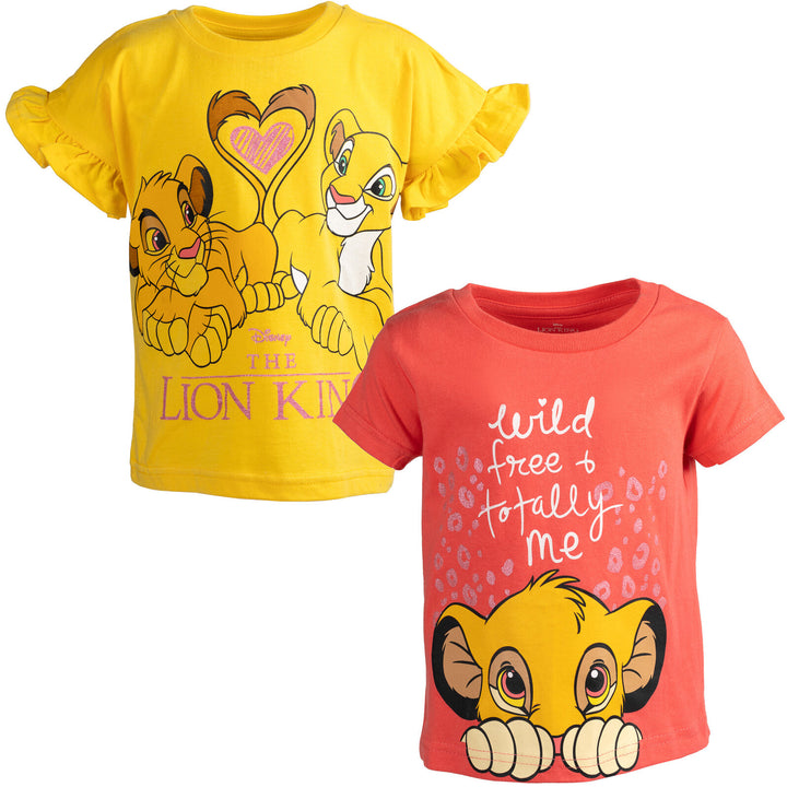 Disney Lion King Girls' 2-Pack Short Sleeve T-Shirts Simba Nala Yellow