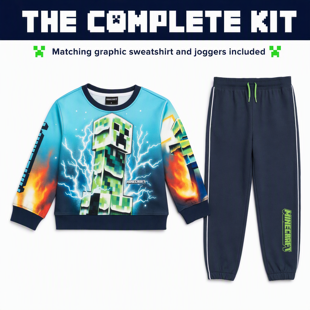 Minecraft Boys' 2-Piece Fleece Sweatshirt and Joggers Set Navy
