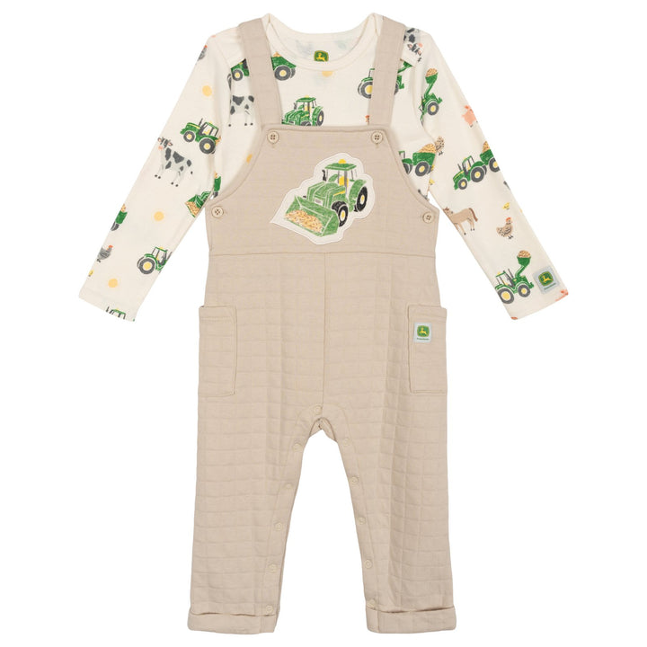 John Deere Baby Boys' 2-Piece Bodysuit and Overalls Set Khaki Cream