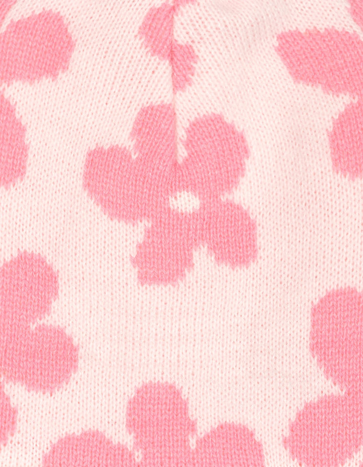 John Deere Toddler Girls' Pom Pom Beanie Hat with Sound Chip Pink Floral Pig