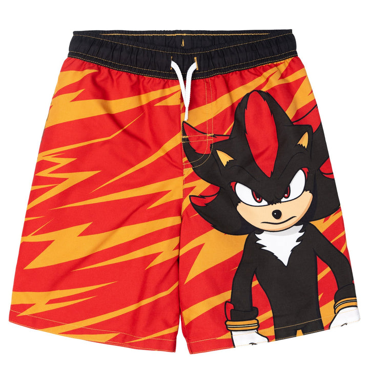 SEGA Sonic the Hedgehog Shadow 2-Piece Rash Guard and Swim Trunks Set Red Black