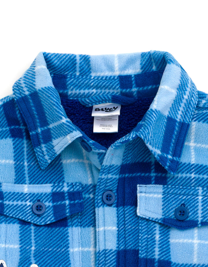Bluey Toddler Boys' Button Front Shacket Bingo Blue Plaid