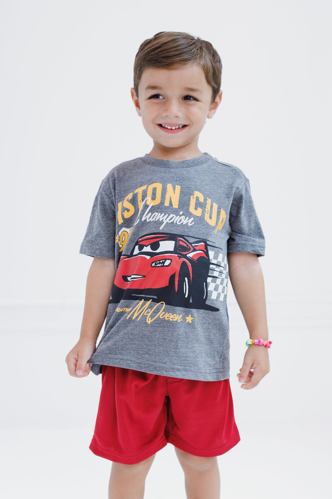 Cars Lightning McQueen Racing 2-Piece T-Shirt and Shorts Set Gray Red