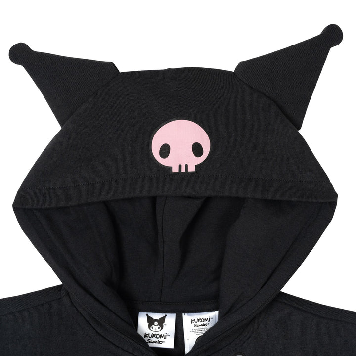 Hello Kitty Girls' Hooded Ears Fleece Zip-Up Hoodie Kuromi Charcoal Gray