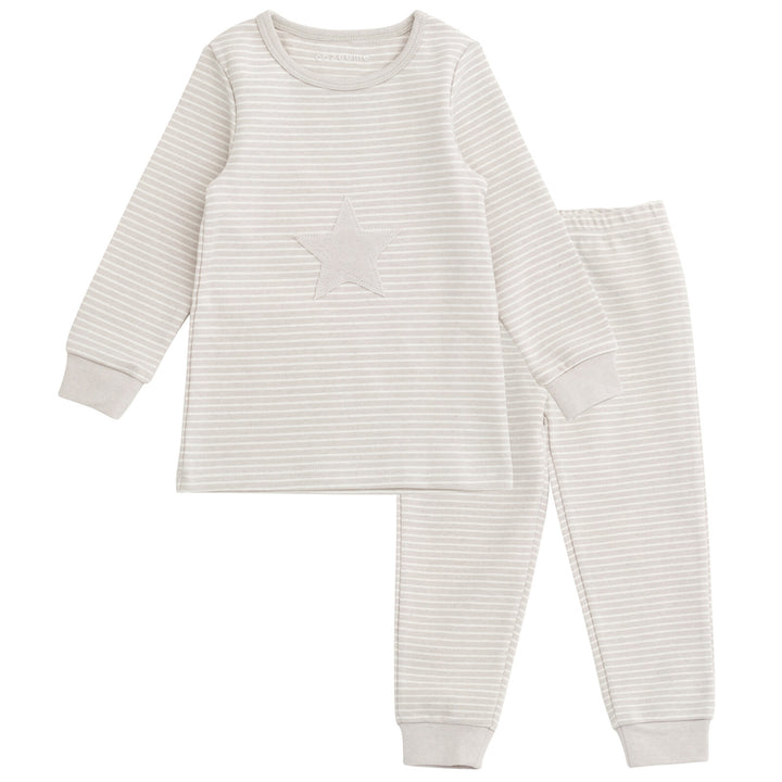 Cozeeme Loungewear 2-Piece Tee and Pants Set Beige Star Stripe