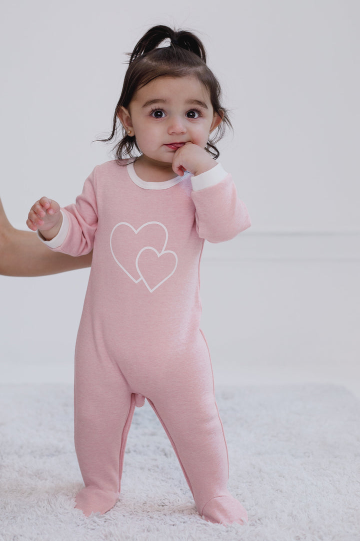 Cozeeme Baby Girls' Footed One Piece Sleep N' Play Pink White Hearts
