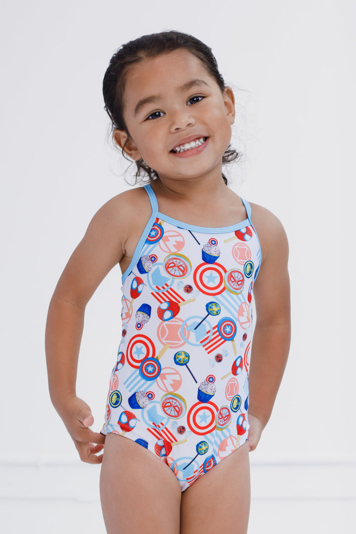 Marvel Comics Girls' One Piece Swimwear Blue White