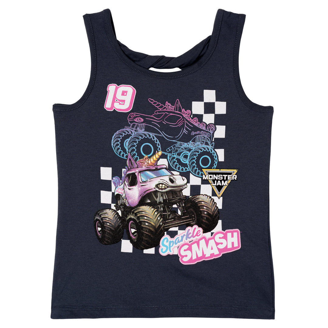 Monster Jam Sparkle Smash Girls' Athletic 2-Piece Tank Top and Shorts Set Grey