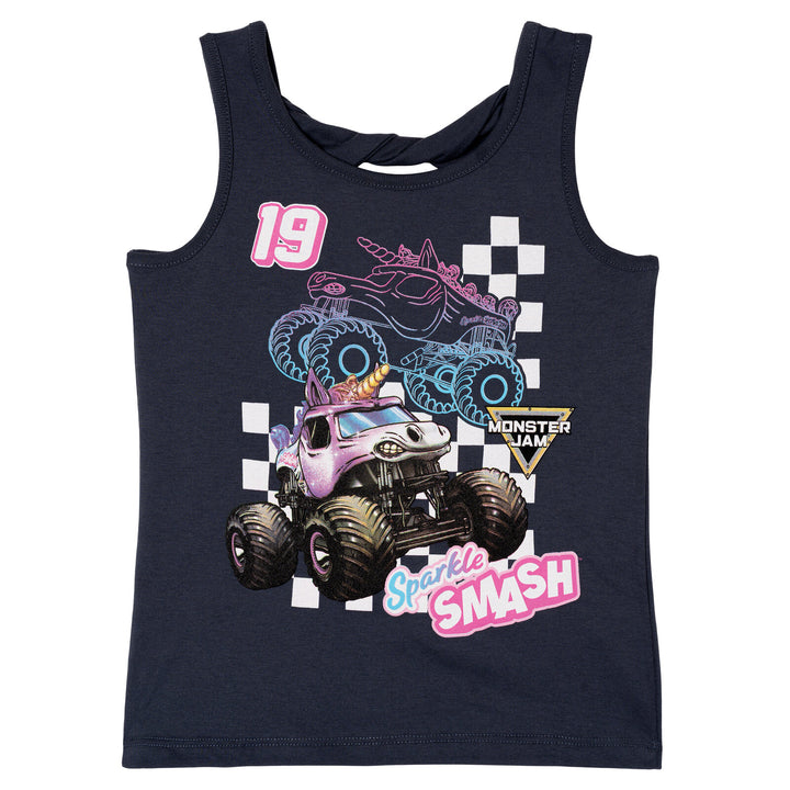 Monster Jam Sparkle Smash Girls' Athletic 2-Piece Tank Top and Shorts Set Grey