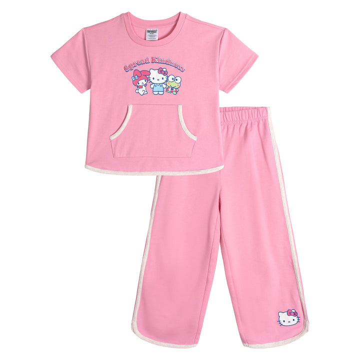 Hello Kitty Girls' 2-Piece T-Shirt and Pants Set Pink Oatmeal Heather