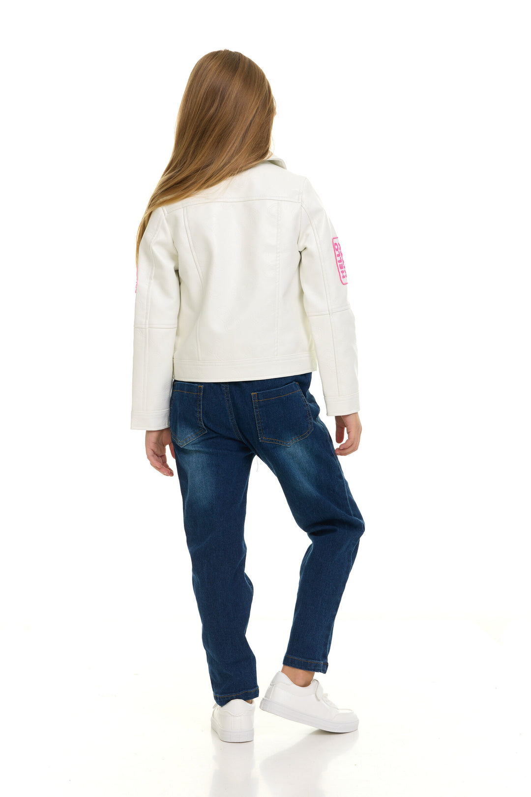 Hello Kitty Girls' Zip-Up Leather Jacket White