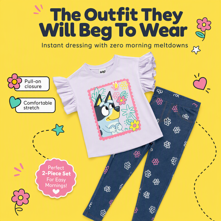 Bluey Girls' Ruffle T-Shirt and Jeggings Set Lavender Blue