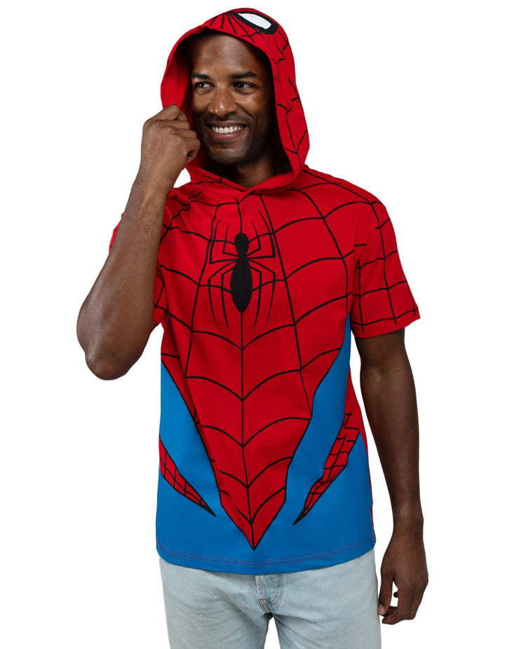 Marvel Spider-Man Adult Men or Women Cosplay Hooded T-Shirt Red Blue
