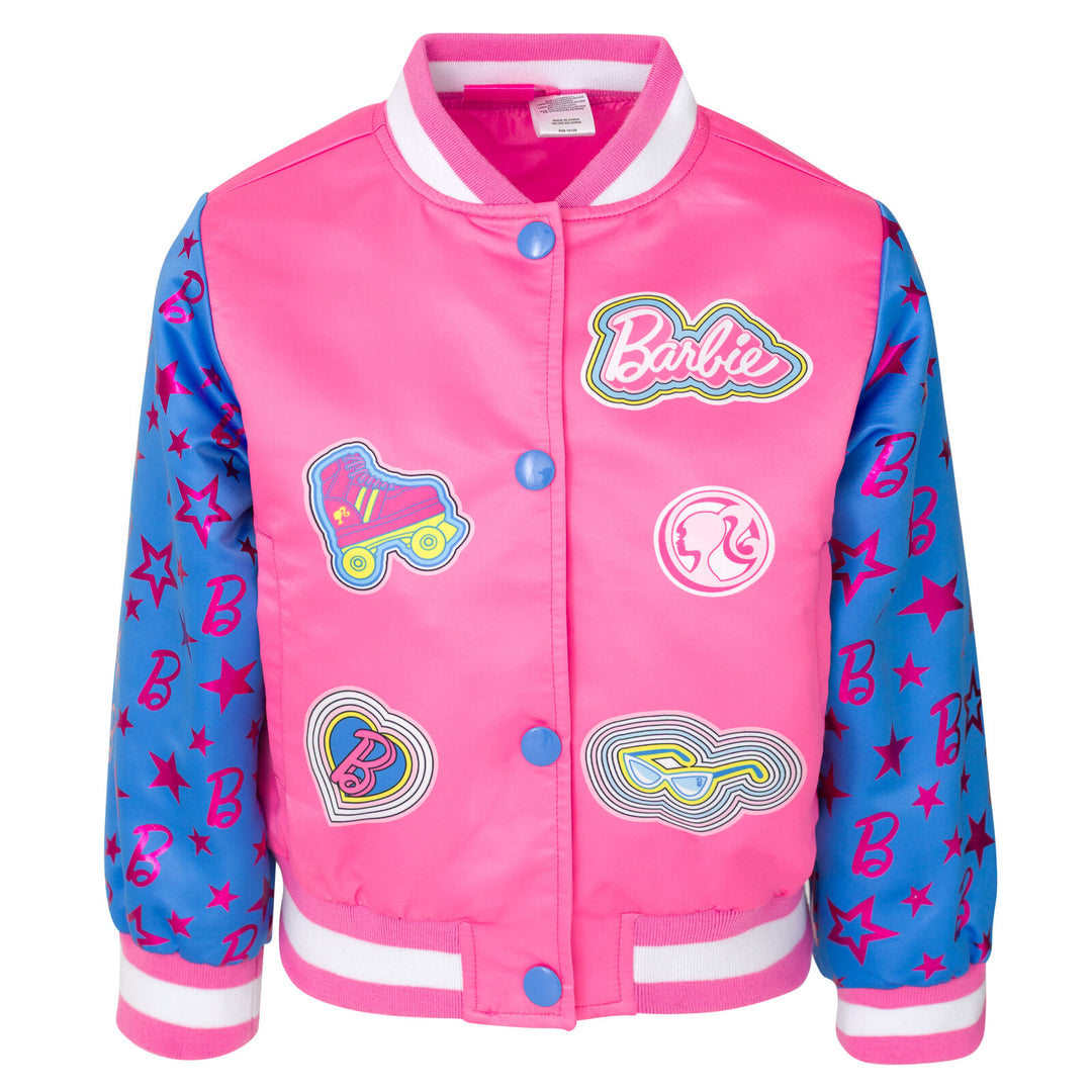 Barbie Girls' Varsity Bomber Jacket Pink Blue Foil